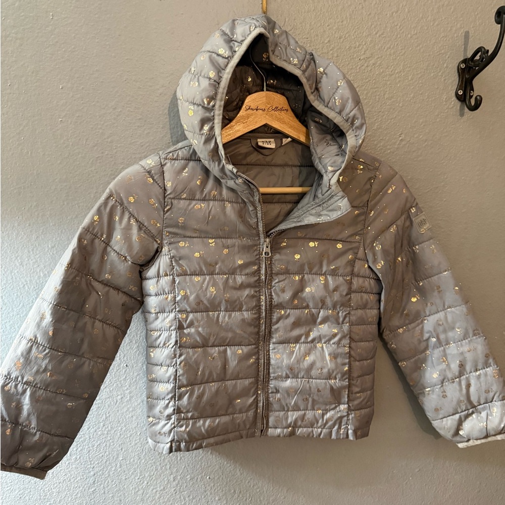 GAP Kids Gray Puffer Jacket with Gold Dots